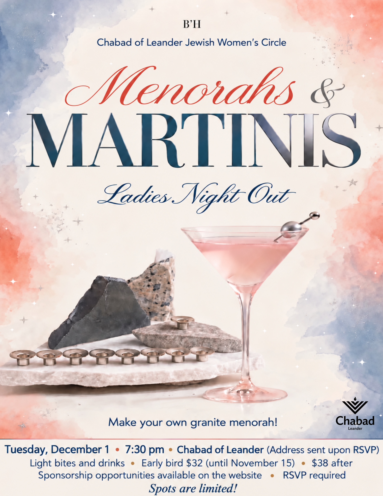 Menorahs & Martinis: DIY Granite Menorah Women's Event